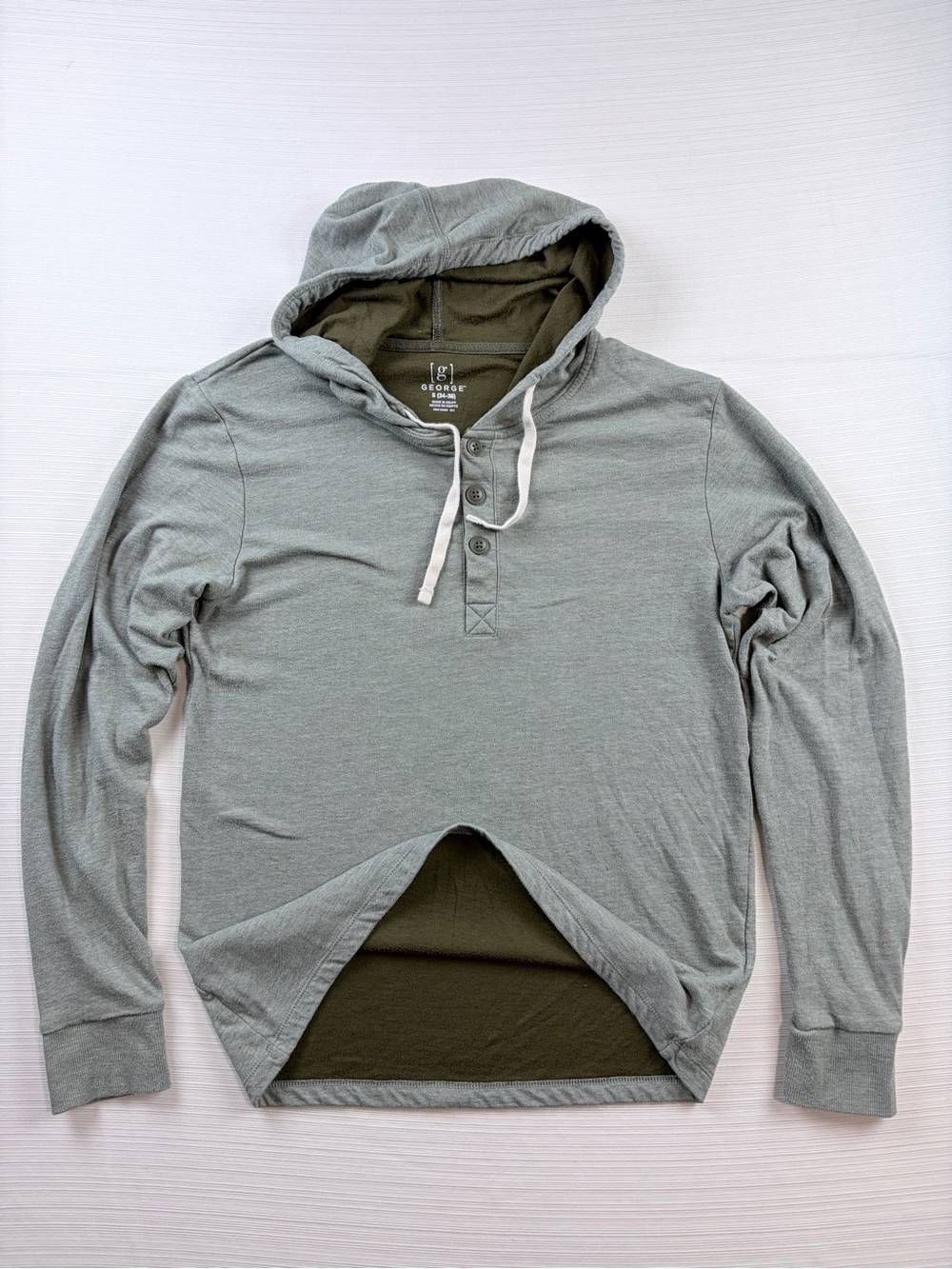 George Men's Hooded Henley Shirt - Sage/Olive Two-Tone Size S